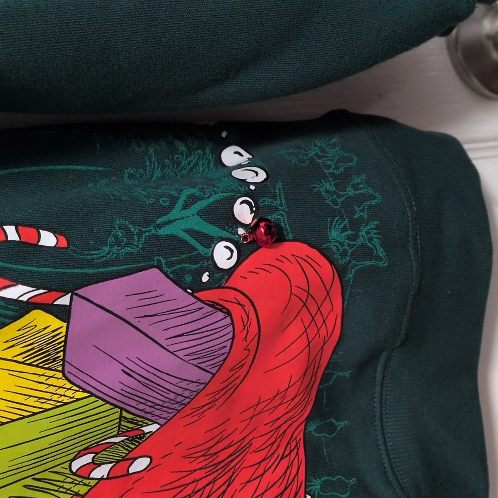 Grinch Sweatshirt With Jingle Bells On Front - Picture 5 of 6